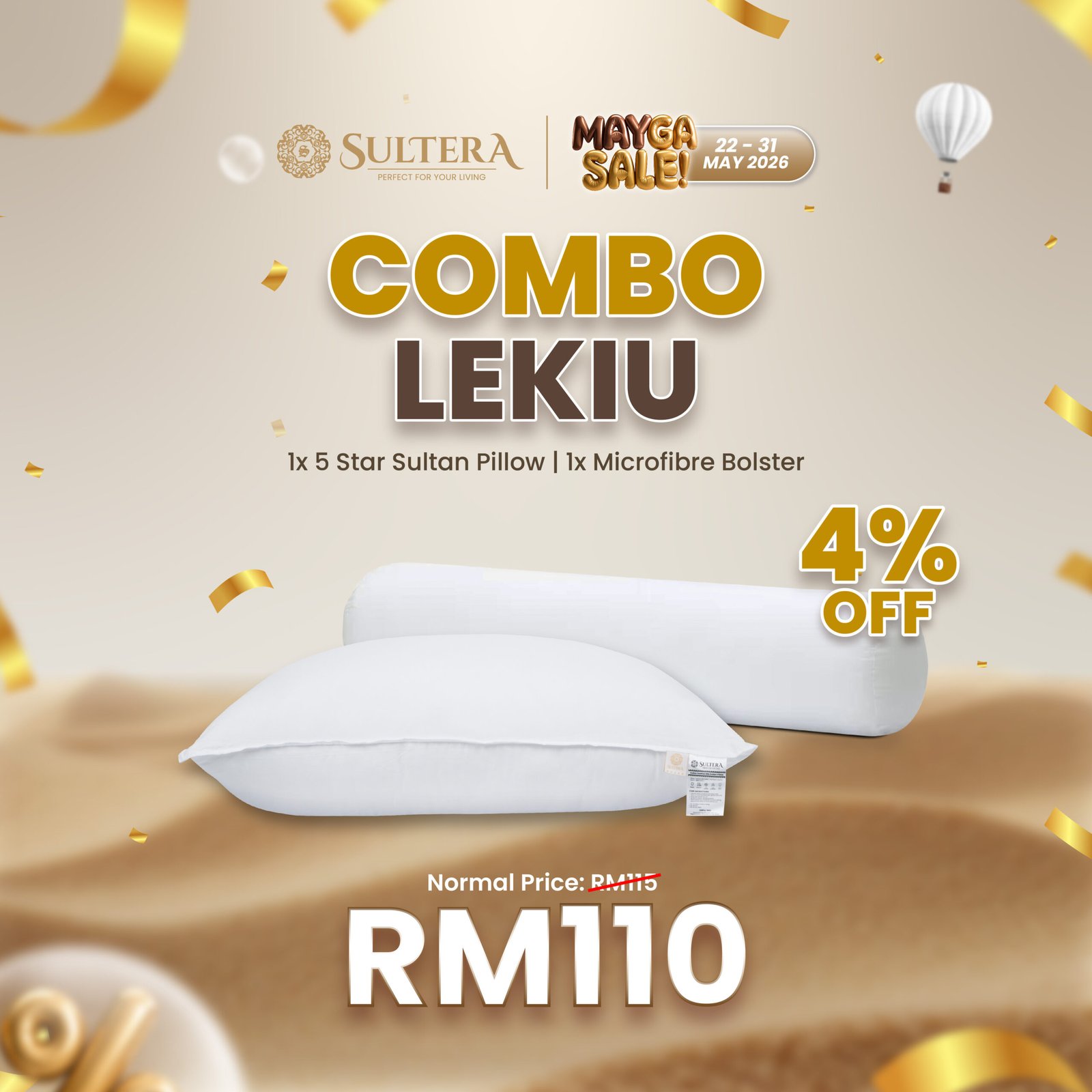 Combo Lekiu : 1 Piece 5 Star Pillow + 1 Piece Bolster