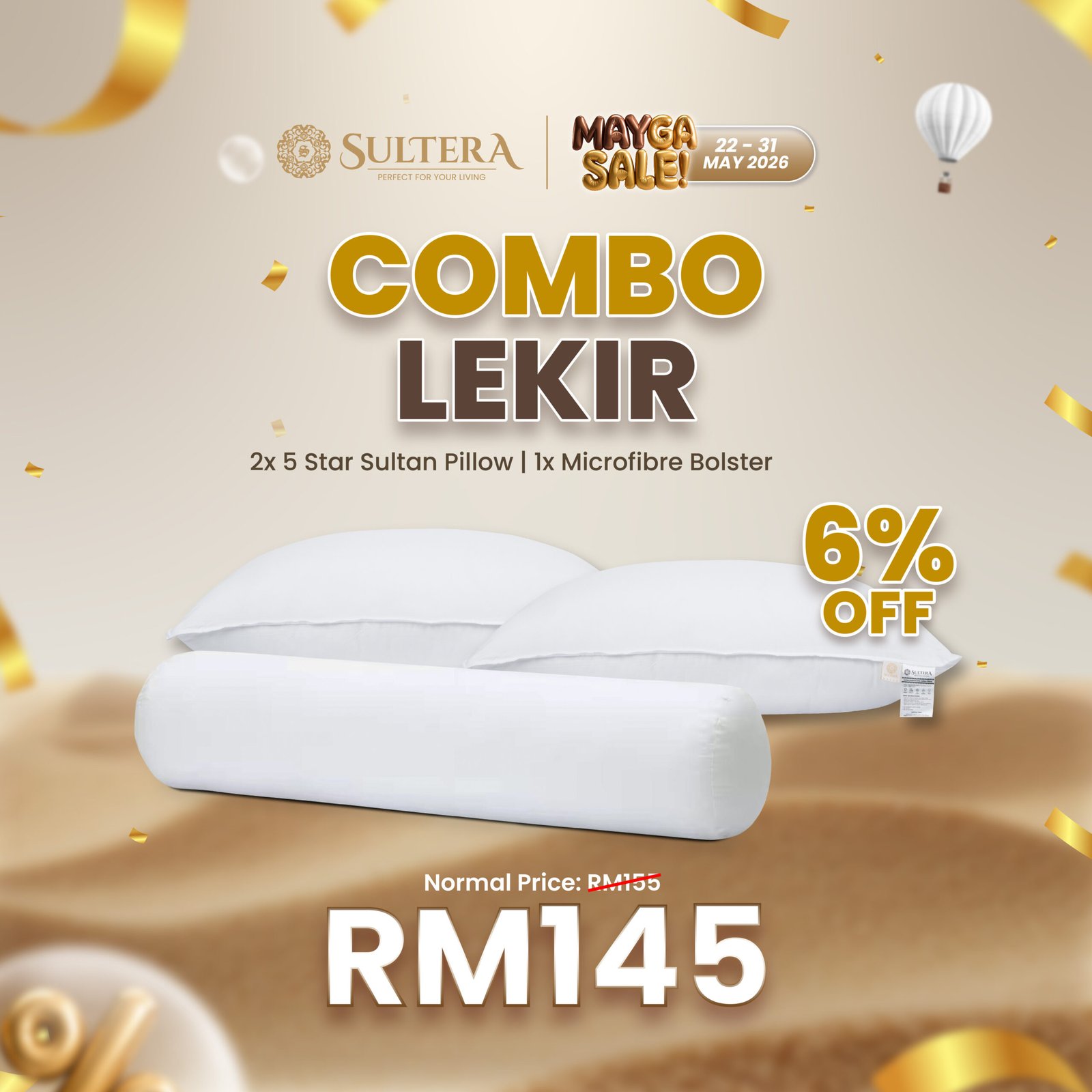 Combo Lekir : 2 Pieces 5 Star Pillow + 1 Piece Bolster