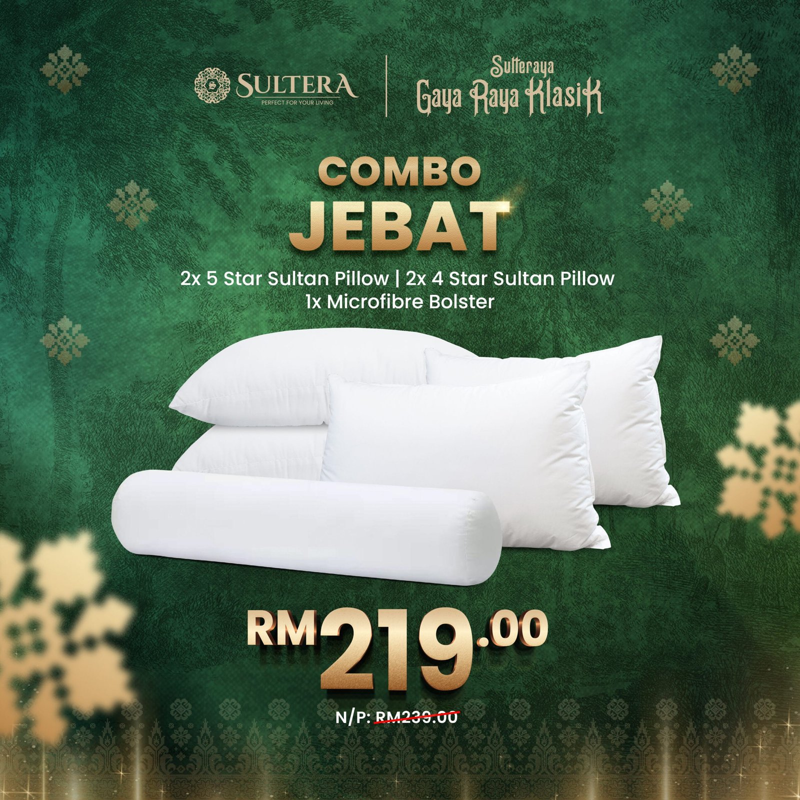 Combo Jebat : 2 Pieces 5 Star Pillow + 2 Pieces 4 Star Pillow + 1 Piece Bolster