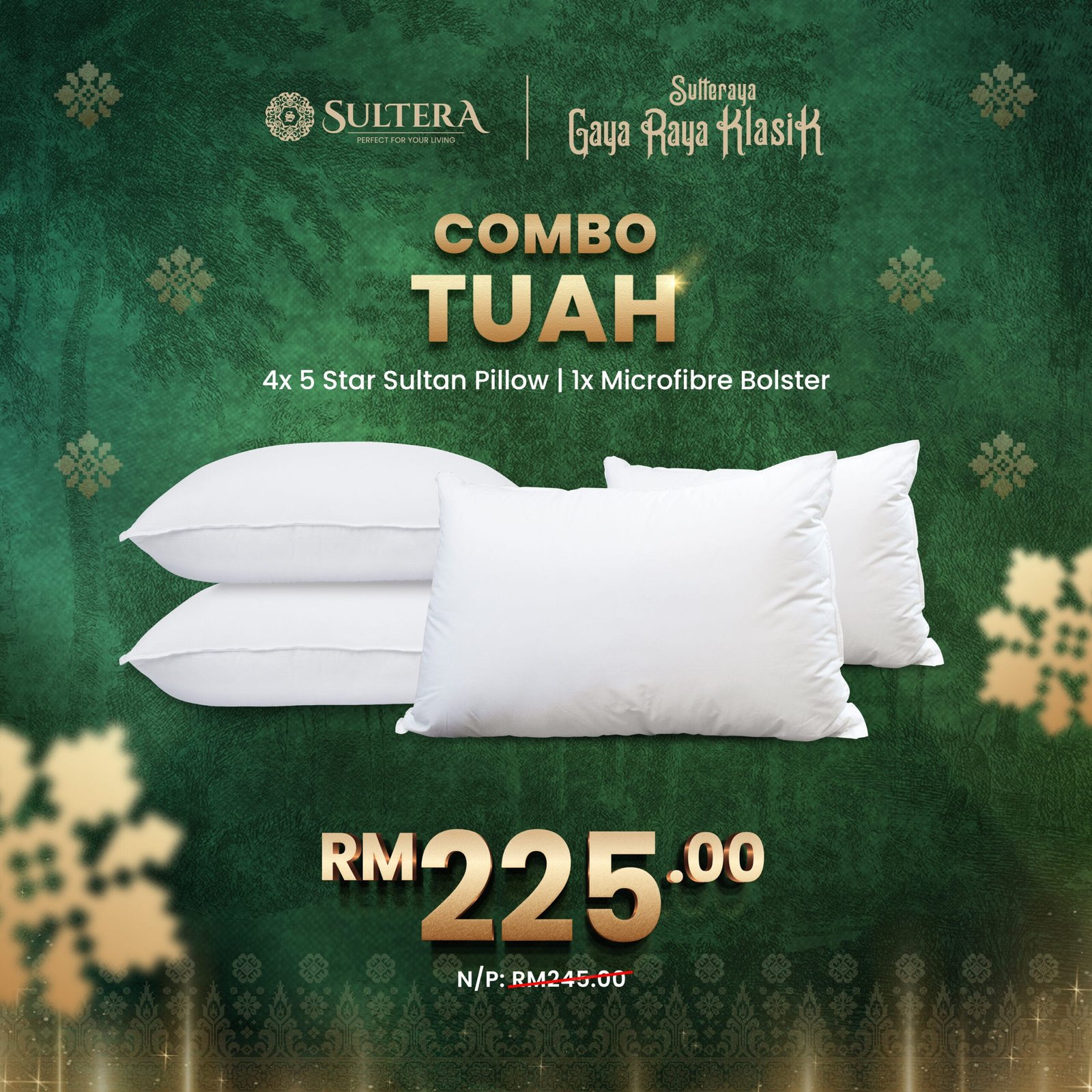 Combo Tuah : 4 Pieces 5 Star Pillow + 1 Piece Bolster