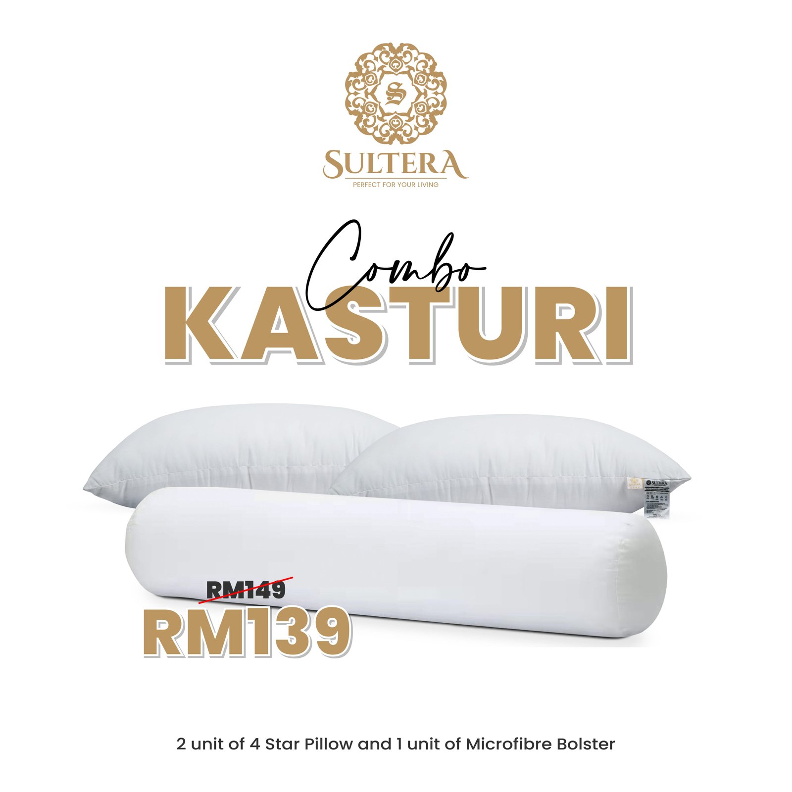 Combo Kasturi : 2 Pieces 4 Star Pillow + 1 Piece Bolster