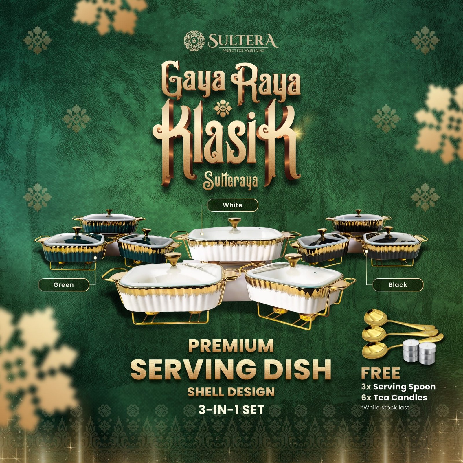 Serving Dish Combo 3 in 1 Set - Shell Design [FREE 3x Ladle]- New Edition