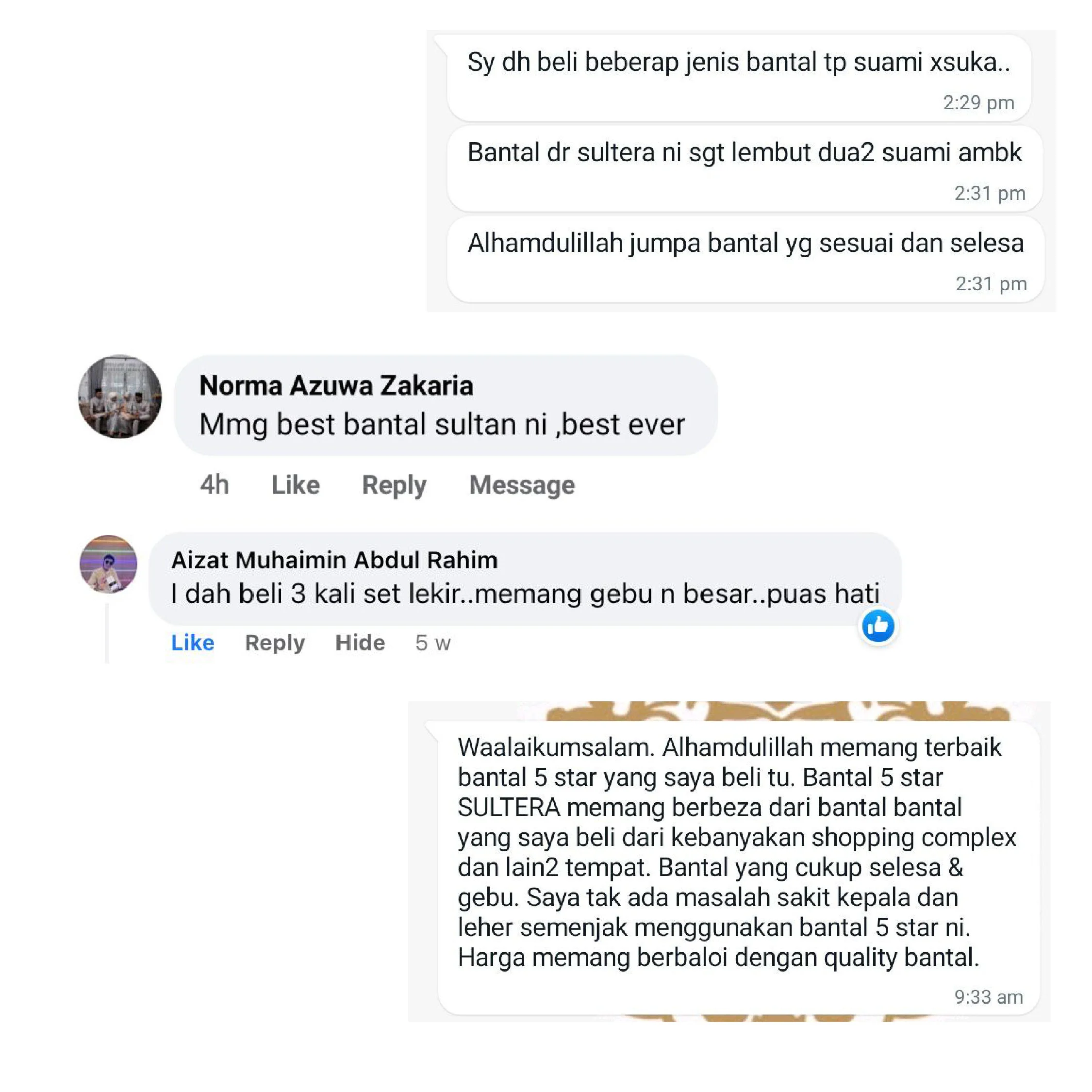 Testimoni bantal gebu hotel sultera